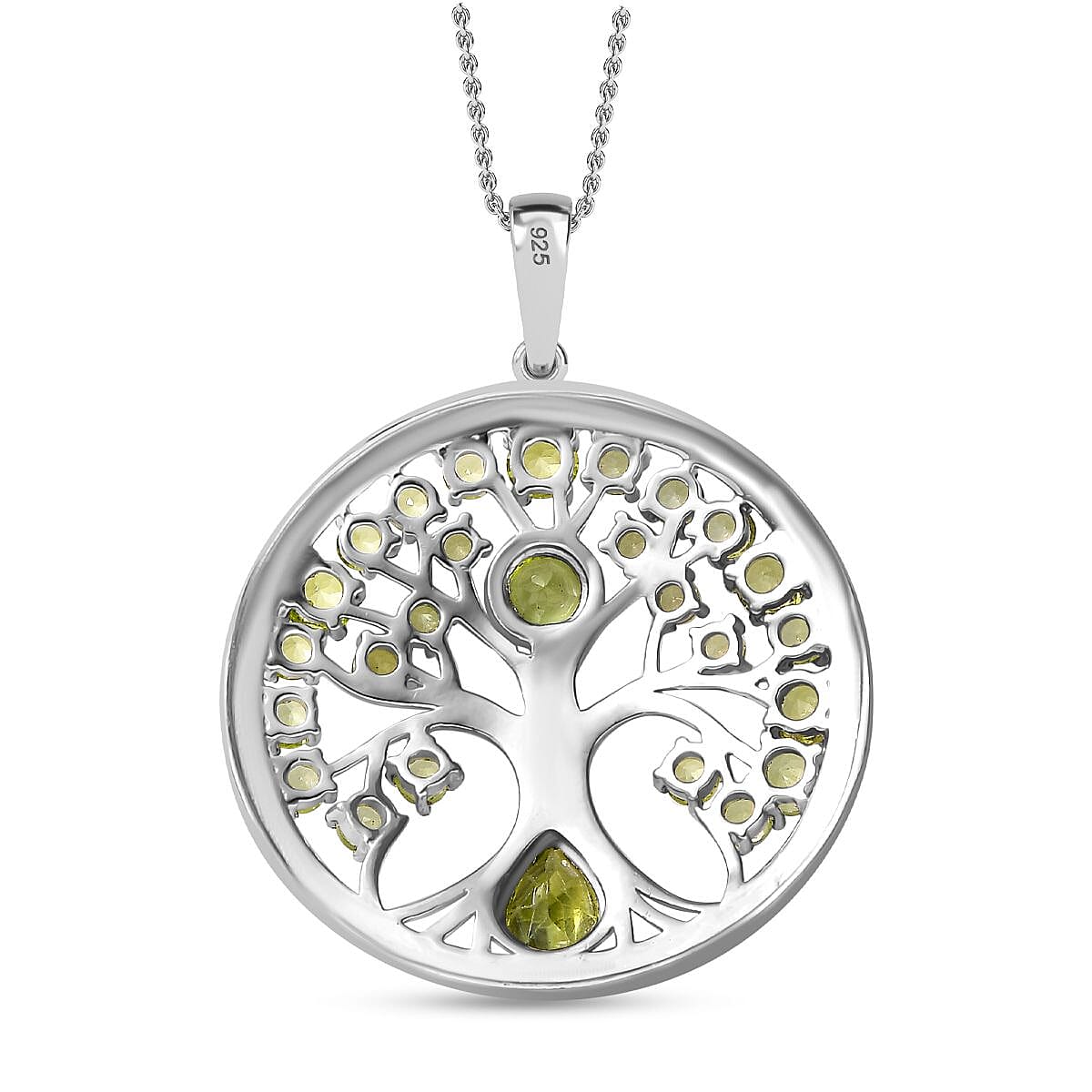 Natural Hebei Peridot Tree of Life Pendant with Chain (Size 20) in Rhodium Overlay Sterling Silver 4295194 5