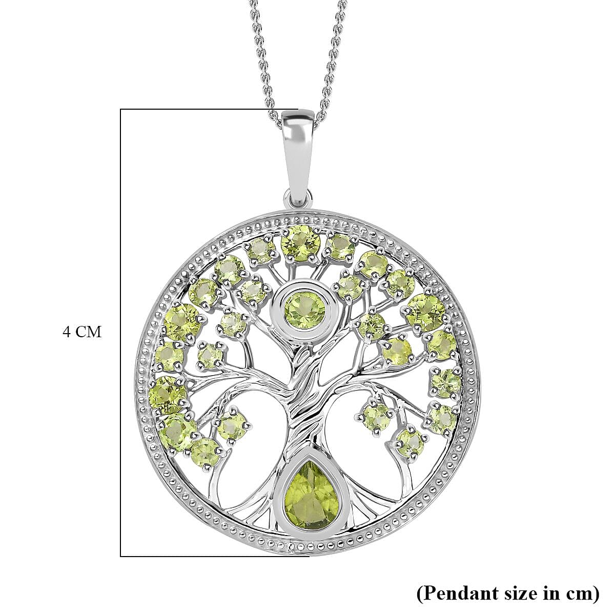 Natural Hebei Peridot Tree of Life Pendant with Chain (Size 20) in Rhodium Overlay Sterling Silver 4295194 7