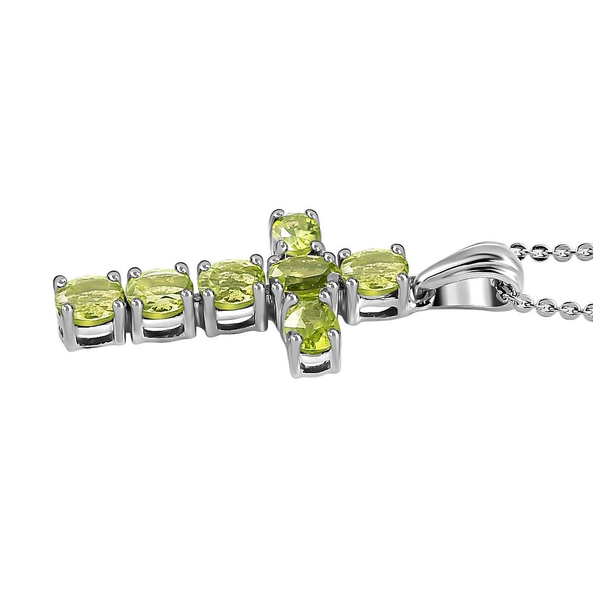 Hebei Peridot Cross Pendant with Chain (Size-20) in Platinum Overlay Sterling Silver 4202885 4