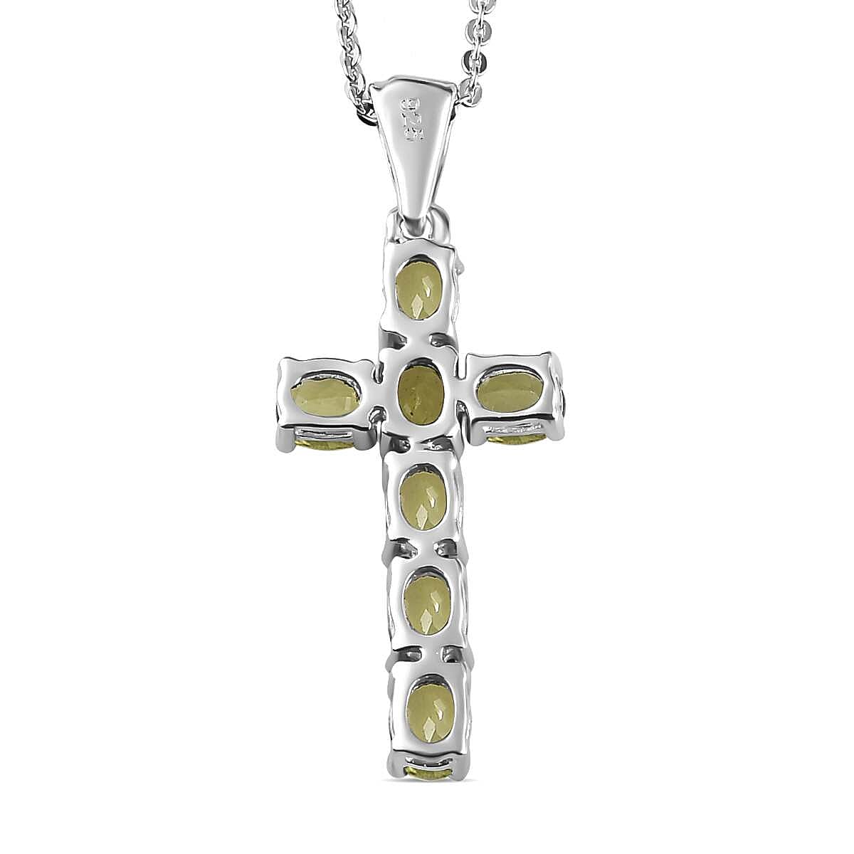Hebei Peridot Cross Pendant with Chain (Size-20) in Platinum Overlay Sterling Silver 4202885 5