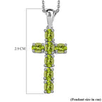 Hebei Peridot Cross Pendant with Chain (Size-20) in Platinum Overlay Sterling Silver 1.26 Ct.