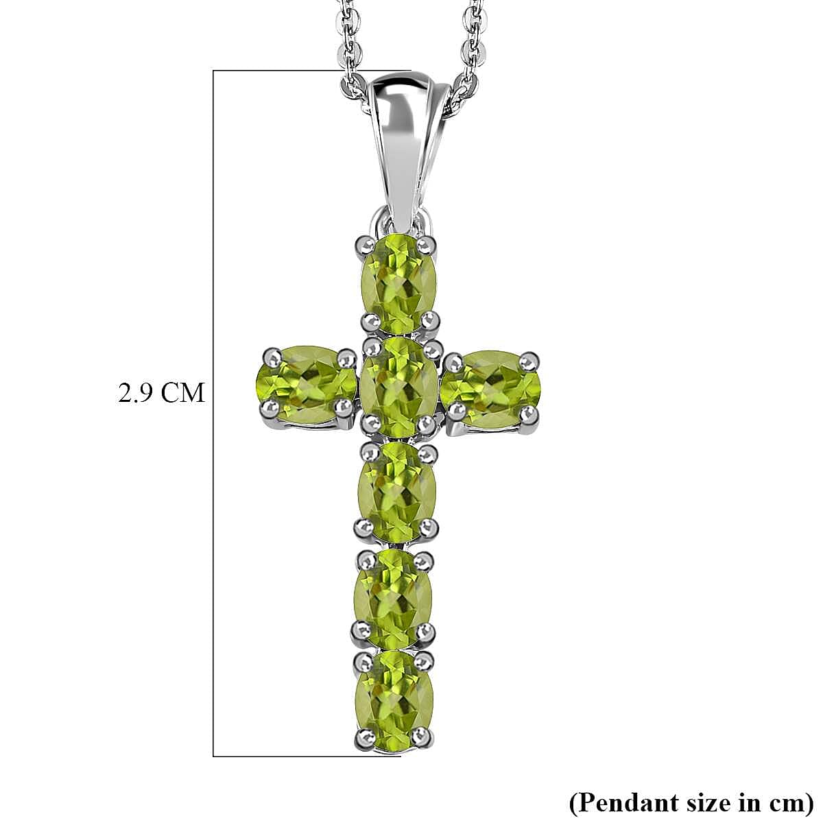 Hebei Peridot Cross Pendant with Chain (Size-20) in Platinum Overlay Sterling Silver 4202885 7