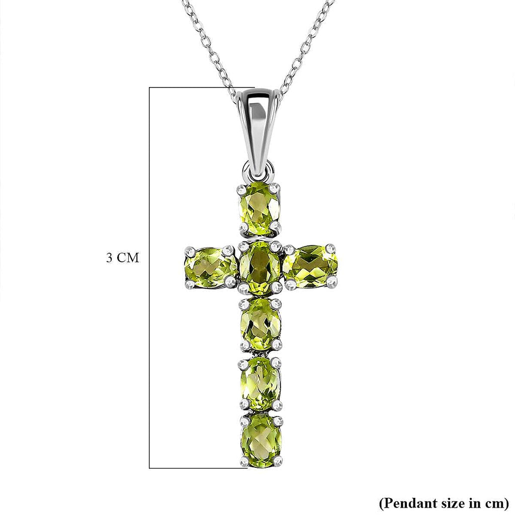 Hebei Peridot Cross Pendant with Chain (Size-20) in Platinum Overlay Sterling Silver 1.26 Ct.