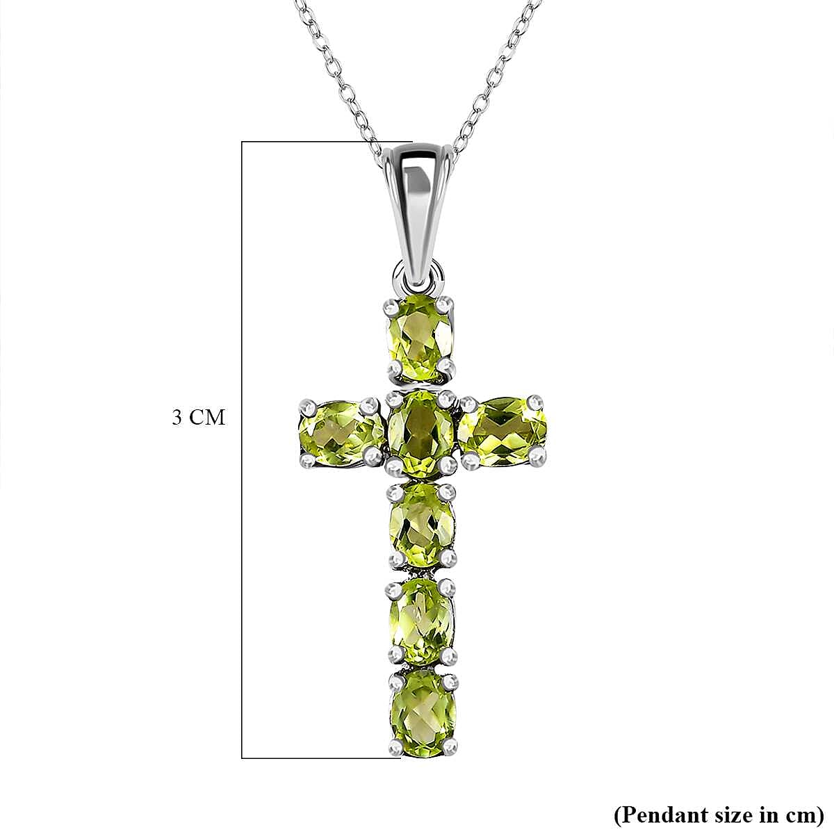 Hebei Peridot Cross Pendant with Chain (Size-20) in Platinum Overlay Sterling Silver 4202885 8