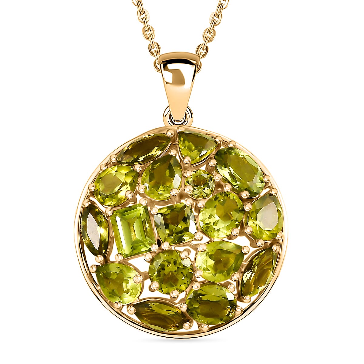 D'joy Natural Hebei Peridot Mosaic Pendant with Chain (Size 20) in Yellow Gold Plated Sterling Silver 5.75 Ct. 4411439 0
