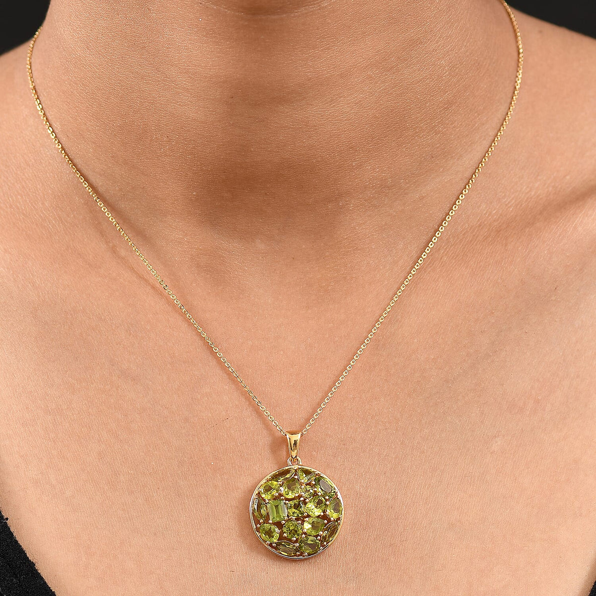 D'joy Natural Hebei Peridot Mosaic Pendant with Chain (Size 20) in Yellow Gold Plated Sterling Silver 5.75 Ct. 4411439 2