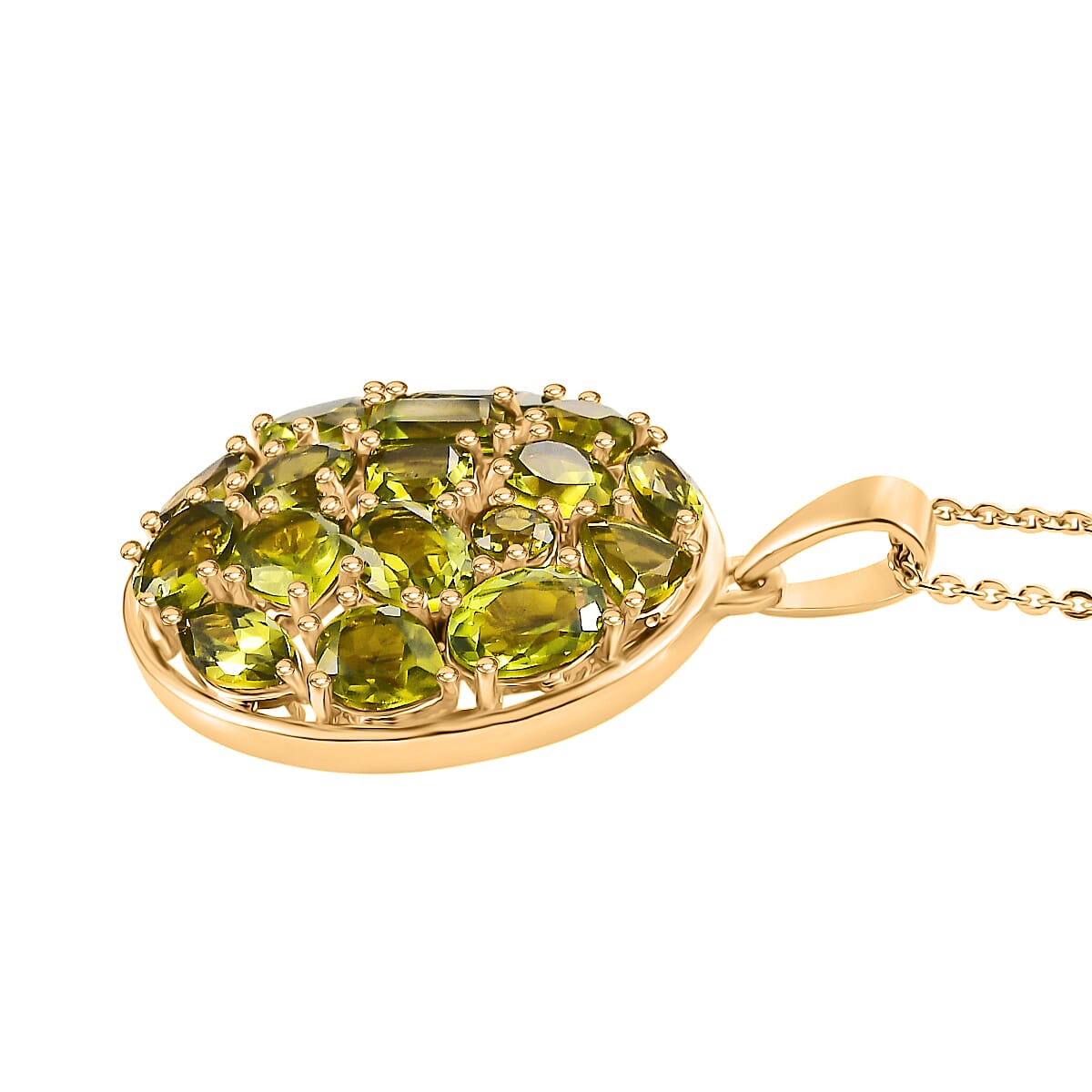 D'joy Natural Hebei Peridot Mosaic Pendant with Chain (Size 20) in Yellow Gold Plated Sterling Silver 5.75 Ct. 4411439 4