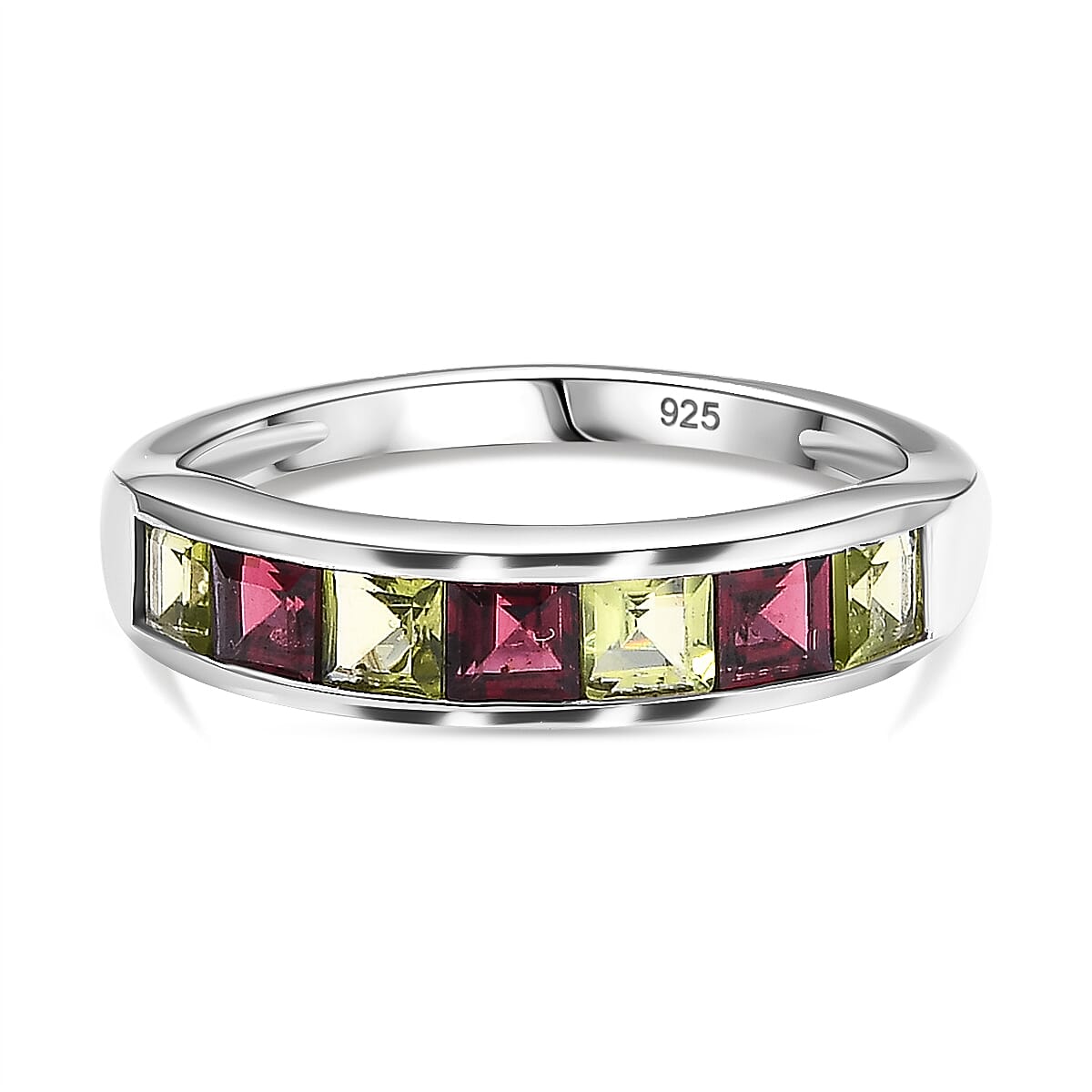 Peridot, Rhodolite Garnet Half-Eternity Band Ring in Platinum Overlay Sterling Silver 7856354 0