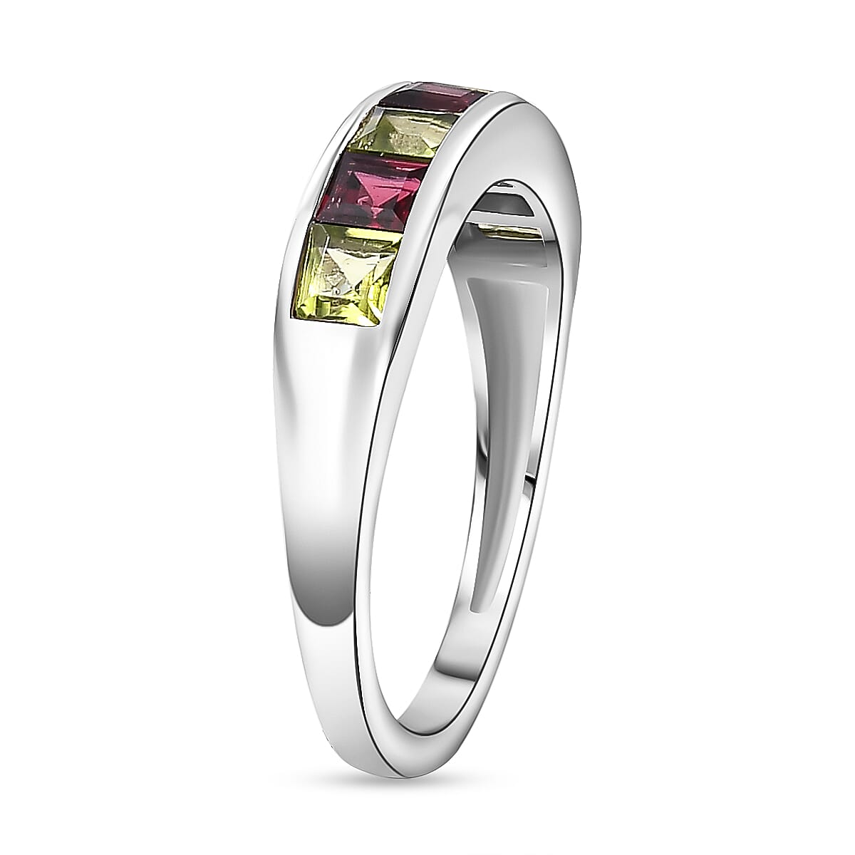 Peridot, Rhodolite Garnet Half-Eternity Band Ring in Platinum Overlay Sterling Silver 7856354 3