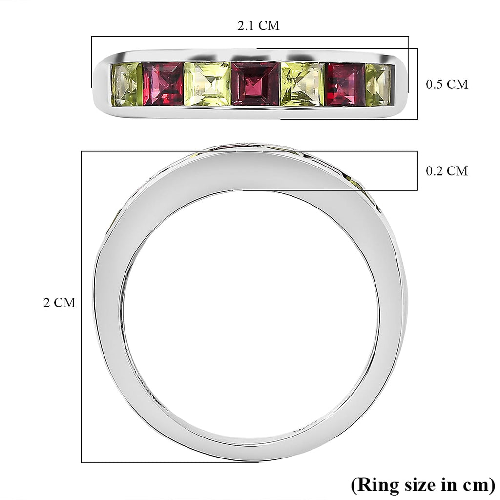 Peridot ,  Rhodolite Garnet  Ring in Platinum Overlay Sterling Silver 1.54 ct