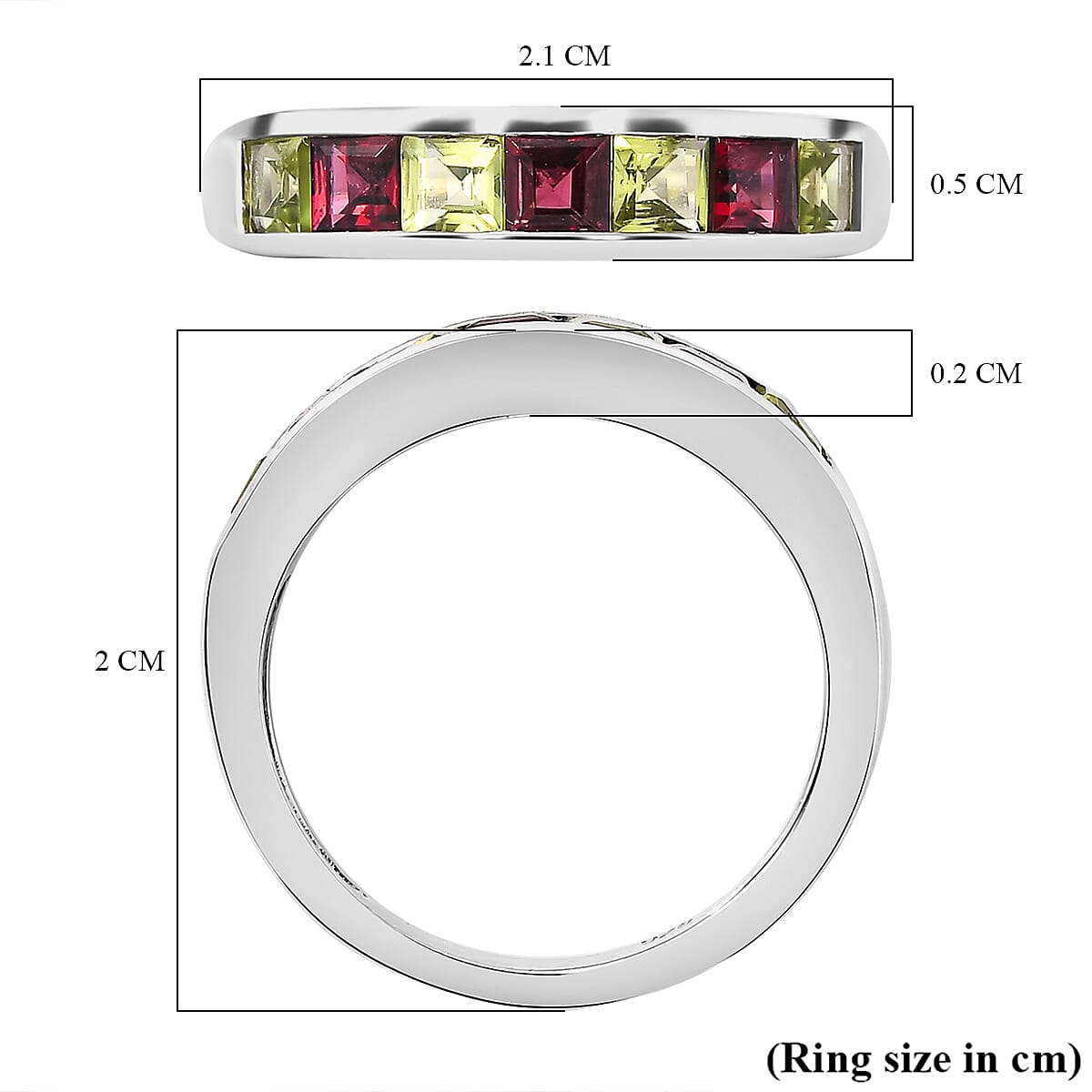Peridot, Rhodolite Garnet Half-Eternity Band Ring in Platinum Overlay Sterling Silver 7856354 5