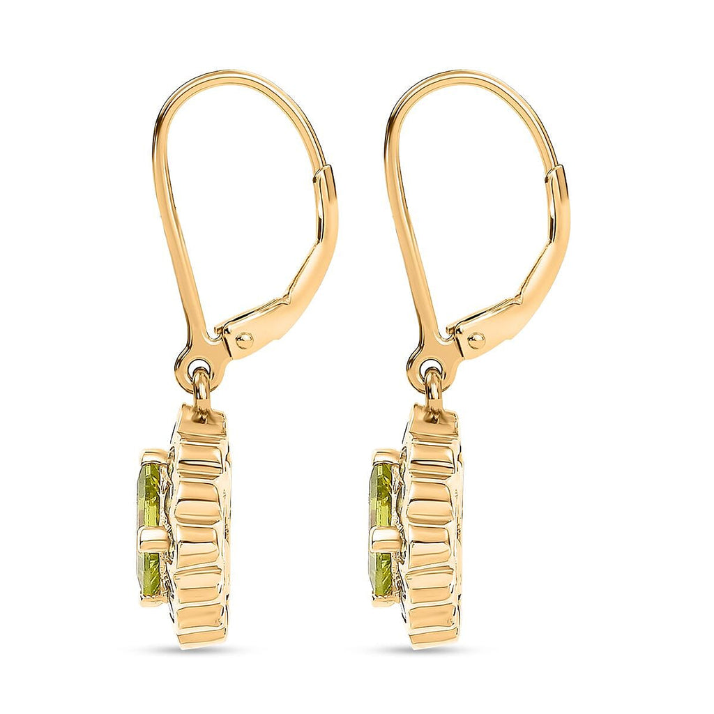 Natural Hebei Peridot Solitaire Lever Back Earring in 18K YG Vermeil Sterling Silver 2.60 ct