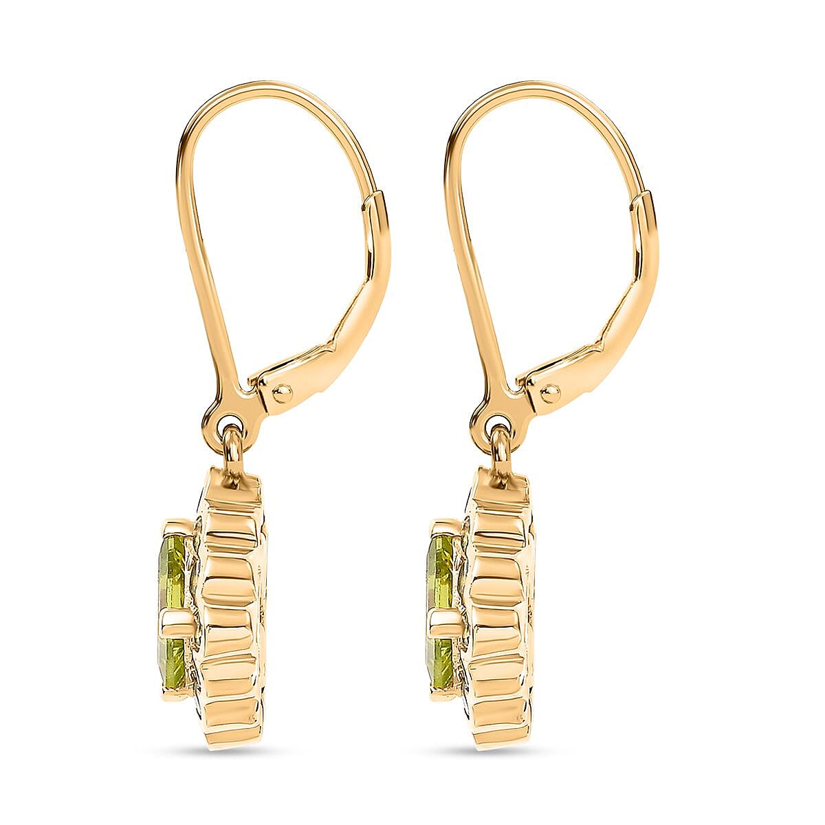 Natural Hebei Peridot Halo Lever Back Earrings in 18K Yellow Gold Vermeil Plated Sterling Silver 2.60 ct. 7847503 5