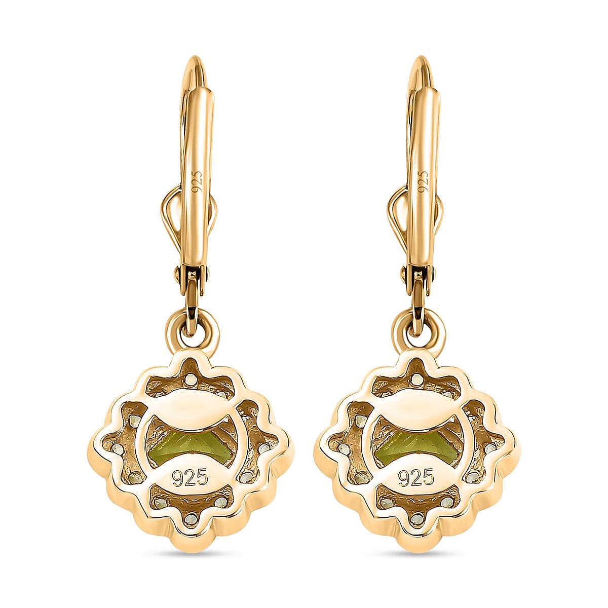 Natural Hebei Peridot Halo Lever Back Earrings in 18K Yellow Gold Vermeil Plated Sterling Silver 2.60 ct. 7847503 6