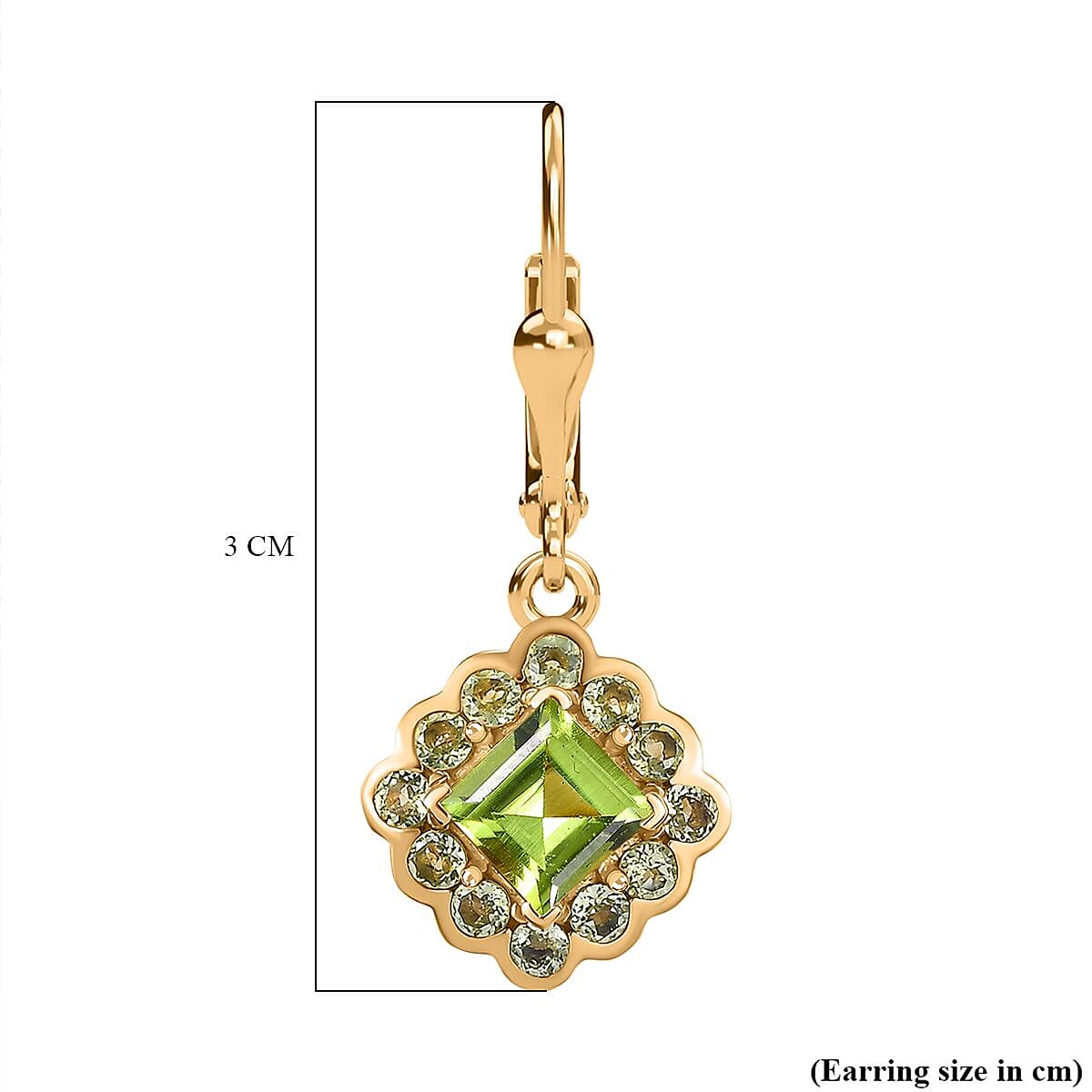 Natural Hebei Peridot Halo Lever Back Earrings in 18K Yellow Gold Vermeil Plated Sterling Silver 2.60 ct. 7847503 7