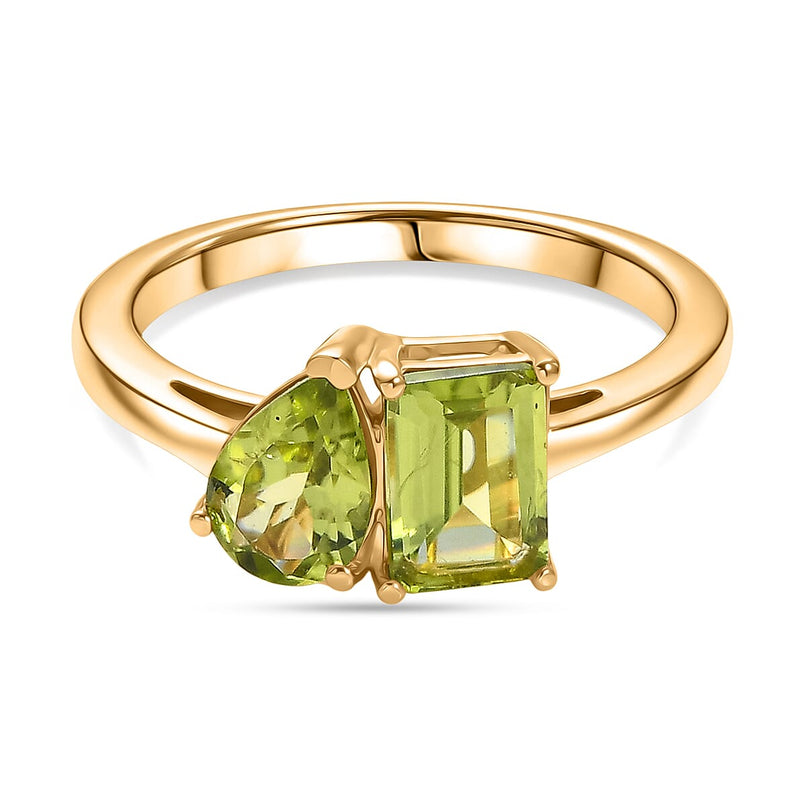 Peridot Toi et Moi Ring in Yellow Gold Plated Sterling Silver 1.71 Ct.