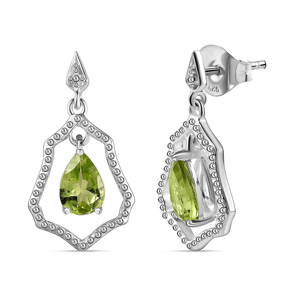 Hebei Peridot Solitaire Earrings in Sterling Silver 1.49 Ct.