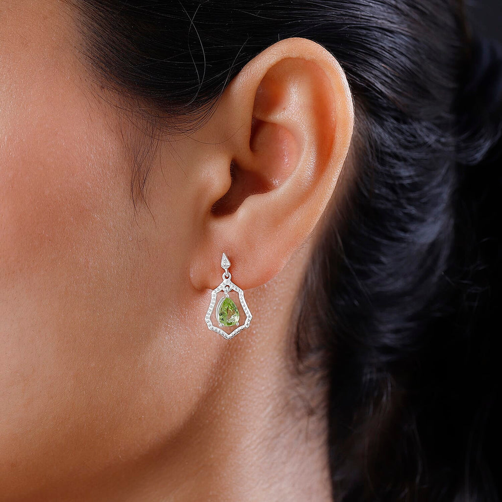 Hebei Peridot Solitaire Earrings in Sterling Silver 1.49 Ct.