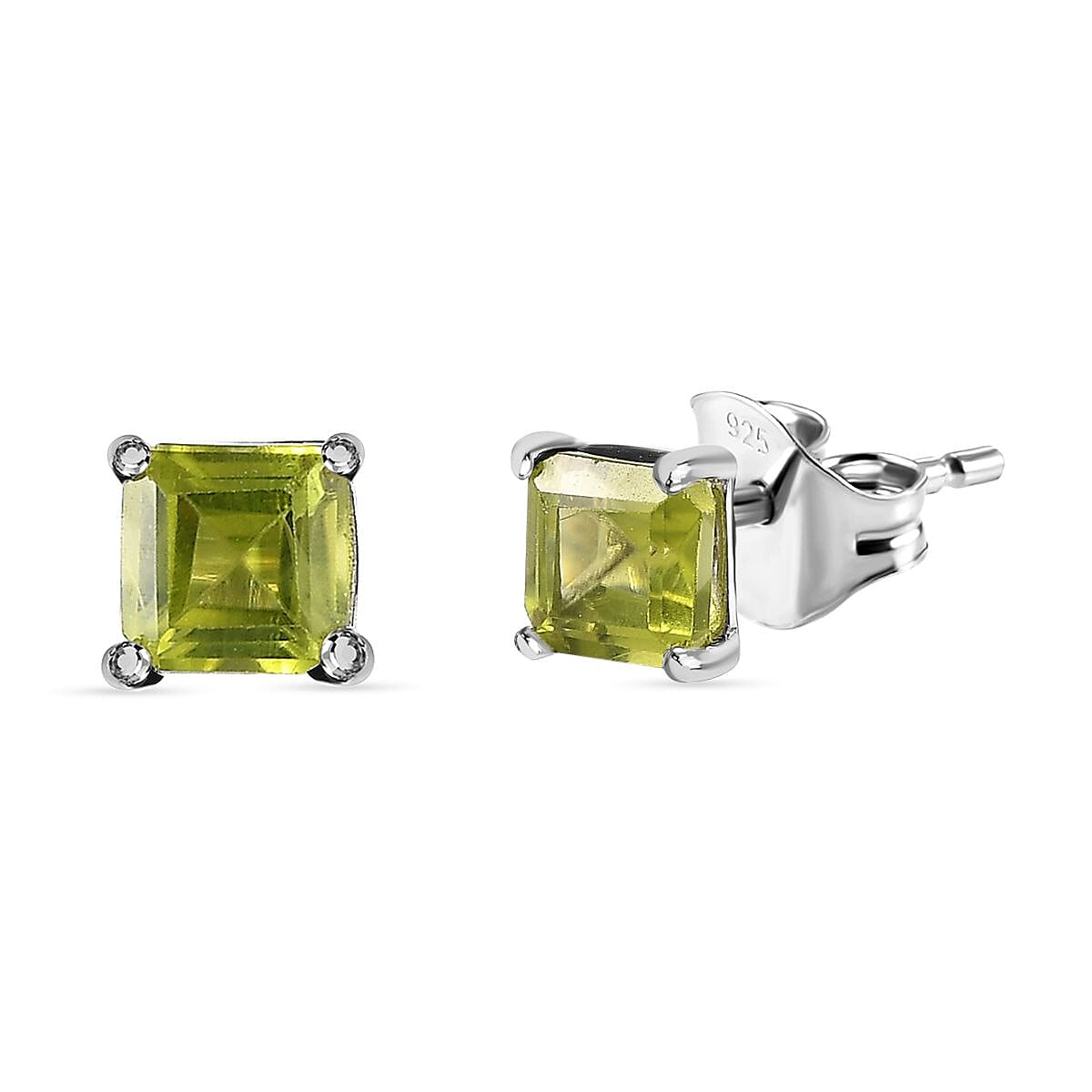 Hebei Peridot Solitaire Stud Earrings in Platinum Overlay Sterling Silver 1.33 Ct 7577575 0