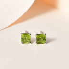Hebei Peridot Solitaire Stud Earrings in Platinum Overlay Sterling Silver 1.33 Ct