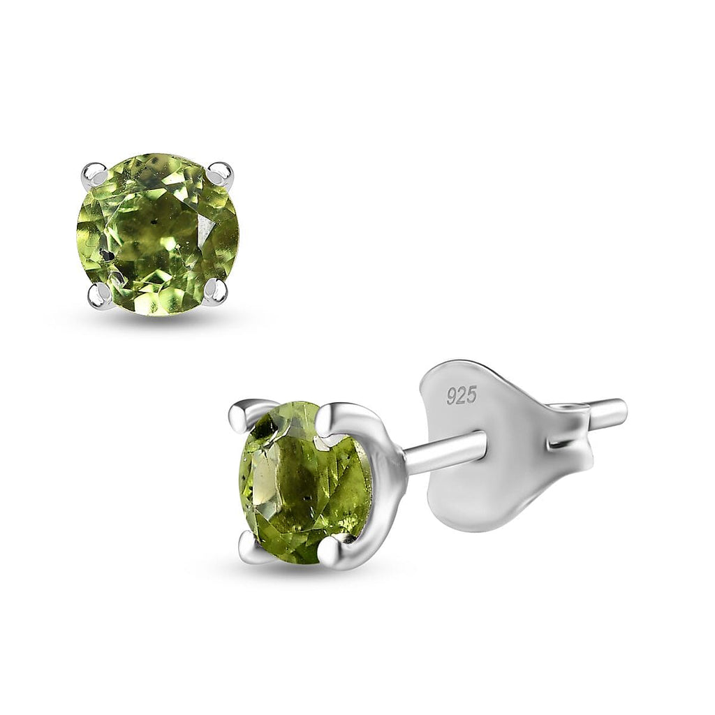 Hebei Peridot Solitaire Stud Earrings in Platinum Overlay Sterling Silver