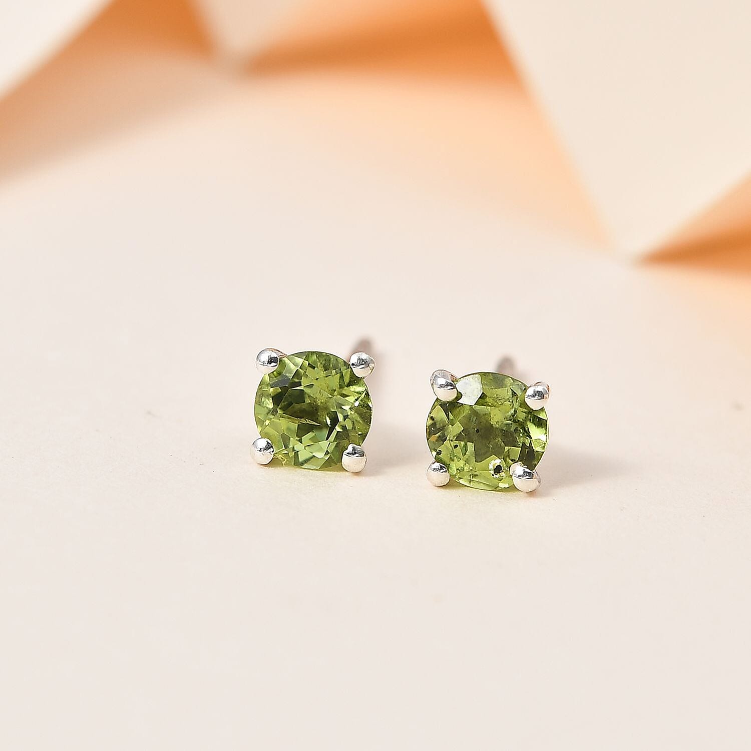 Hebei Peridot Solitaire Stud Earrings in Platinum Overlay Sterling Silver 7746235 2