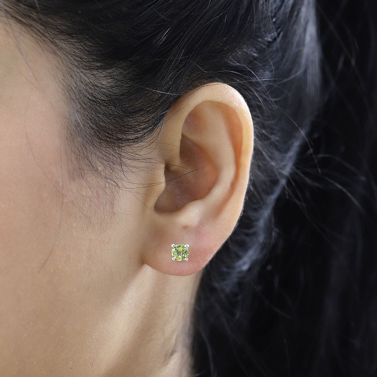 Hebei Peridot Solitaire Stud Earrings in Platinum Overlay Sterling Silver 7746235 3