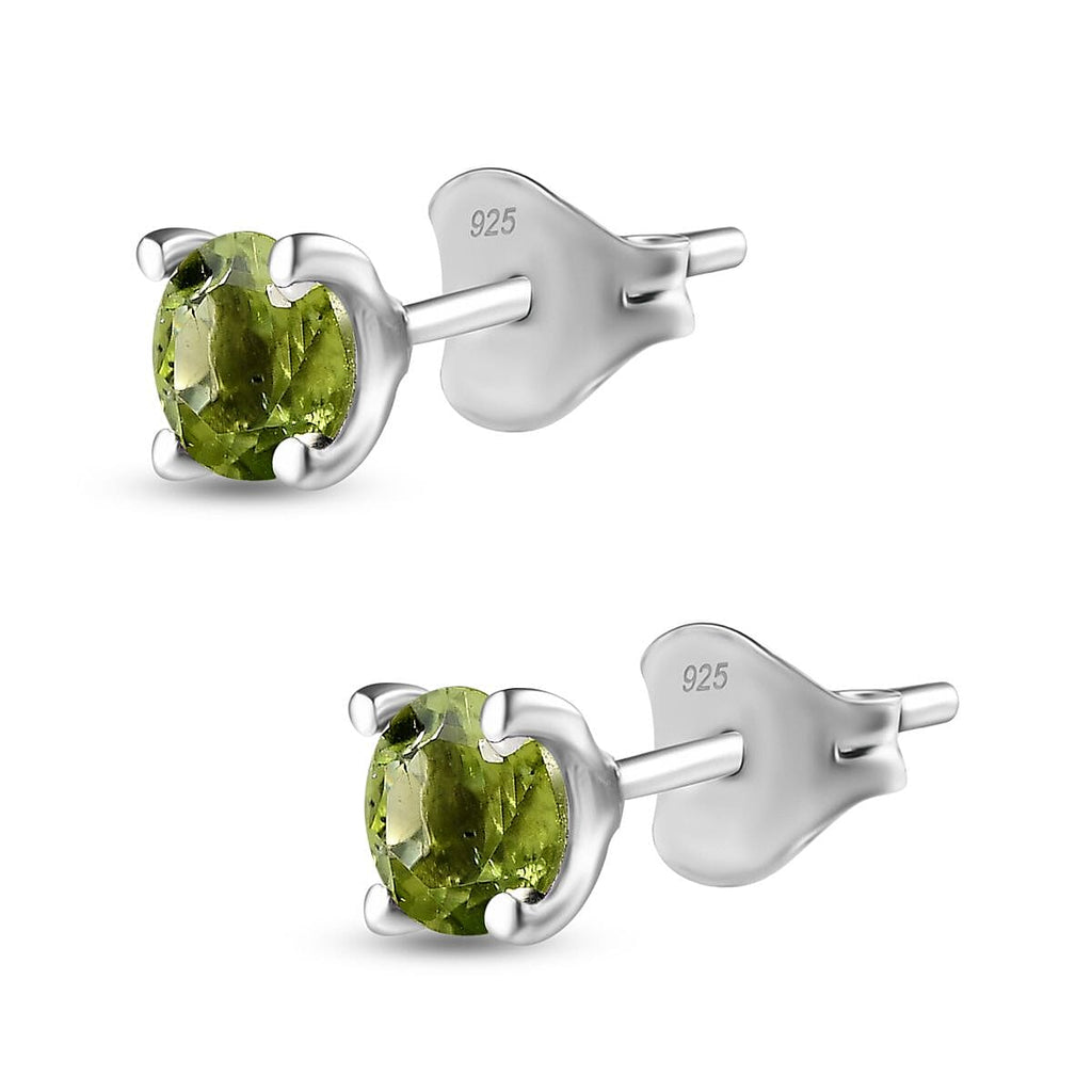 Hebei Peridot Solitaire Stud Earrings in Platinum Overlay Sterling Silver