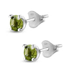 Hebei Peridot Solitaire Stud Earrings in Platinum Overlay Sterling Silver