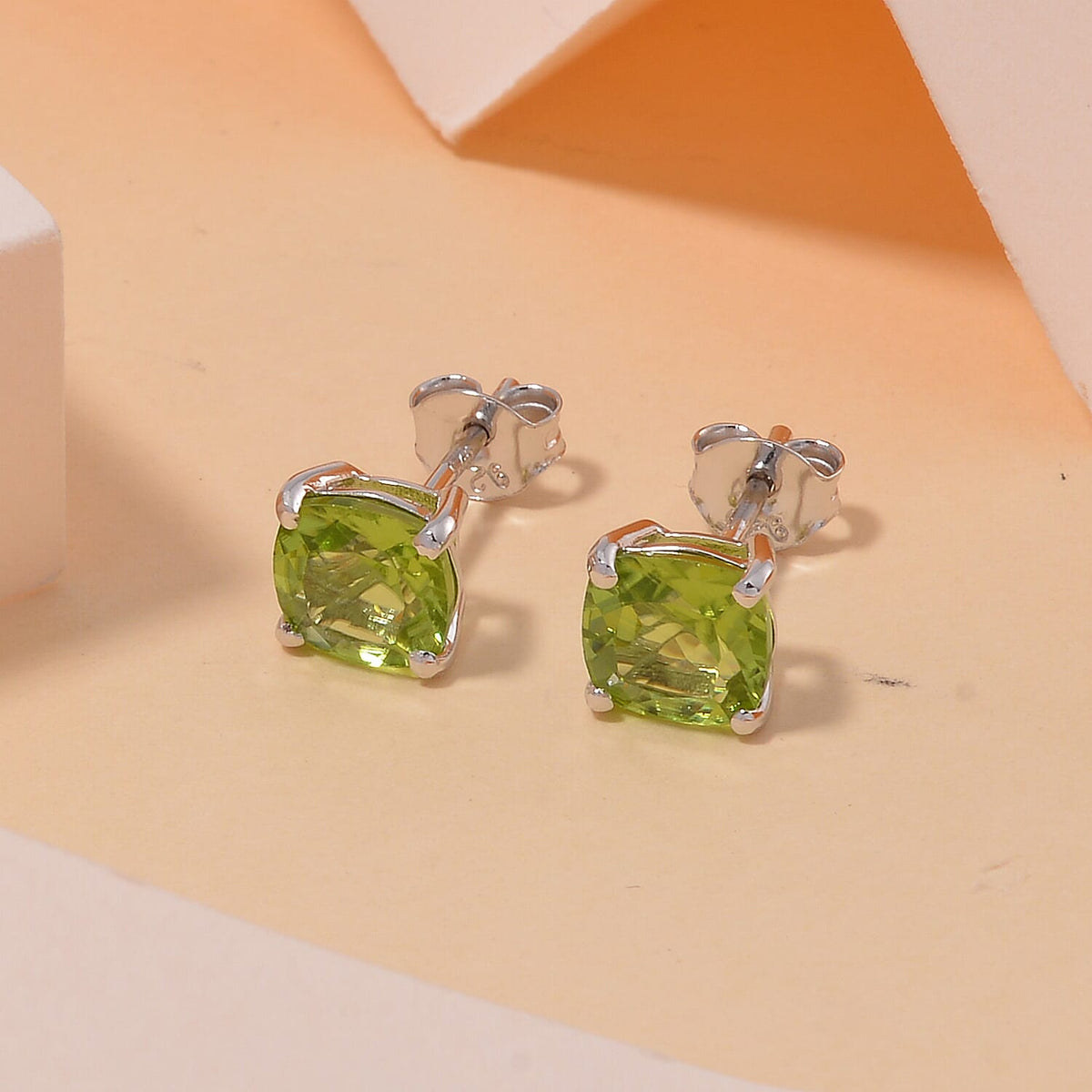 Natural Hebei Peridot Solitaire Earrings in Rhodium Overlay Sterling Silver 3.10 Ct. 7807841 1