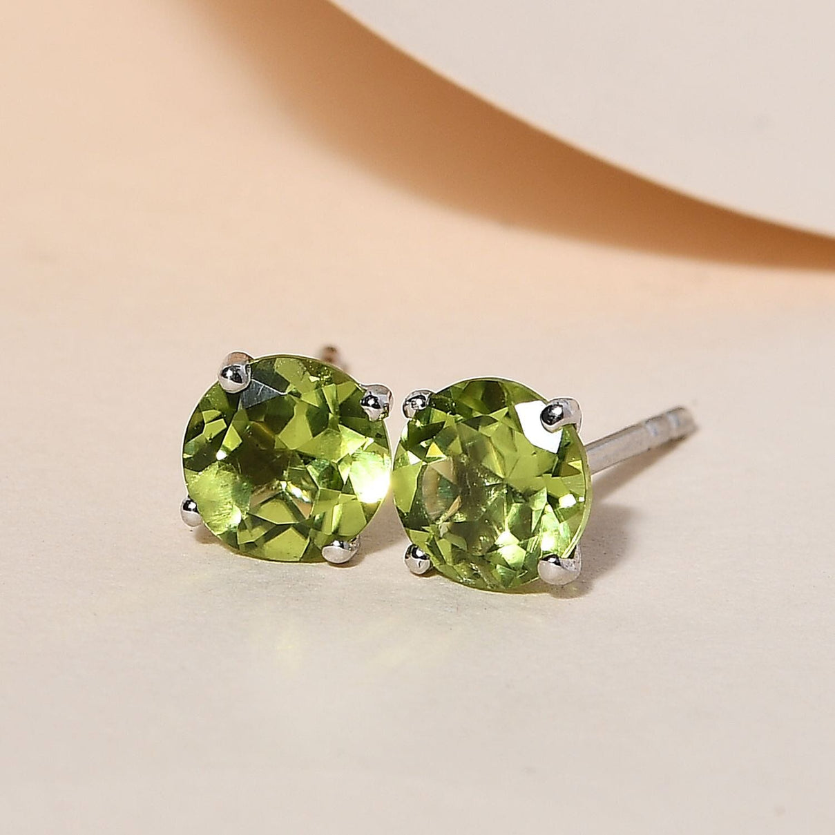Peridot 2 Stone Push Post Earrings in Platinum Plated Sterling Silver 1.39 ct  1.394  Ct. 3815280 2
