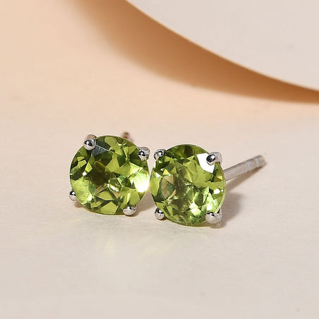 Peridot 2 Stone Push Post Earrings in Platinum Plated Sterling Silver 1.39 ct  1.394  Ct. 3815280 2
