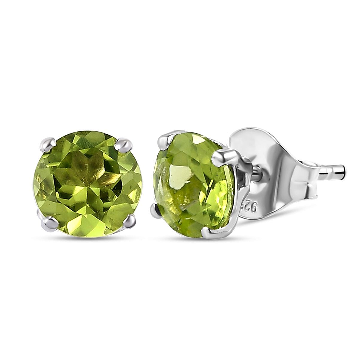 Peridot 2 Stone Push Post Earrings in Platinum Plated Sterling Silver 1.39 ct  1.394  Ct. 3815280 4