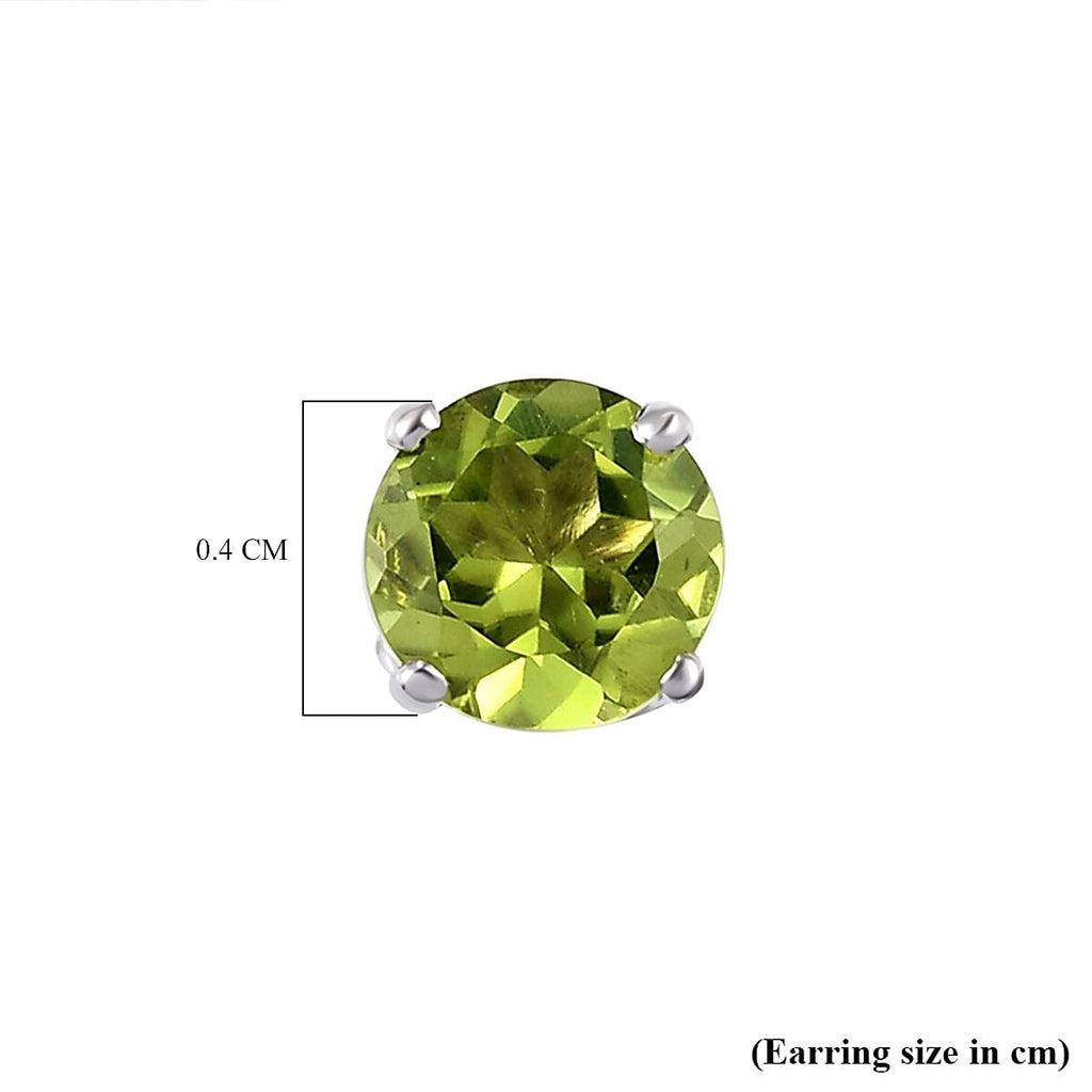 Hebei Peridot Stud Solitaire Earrings with Push Back in Platinum Overlay Sterling Silver 1.77 Ct.