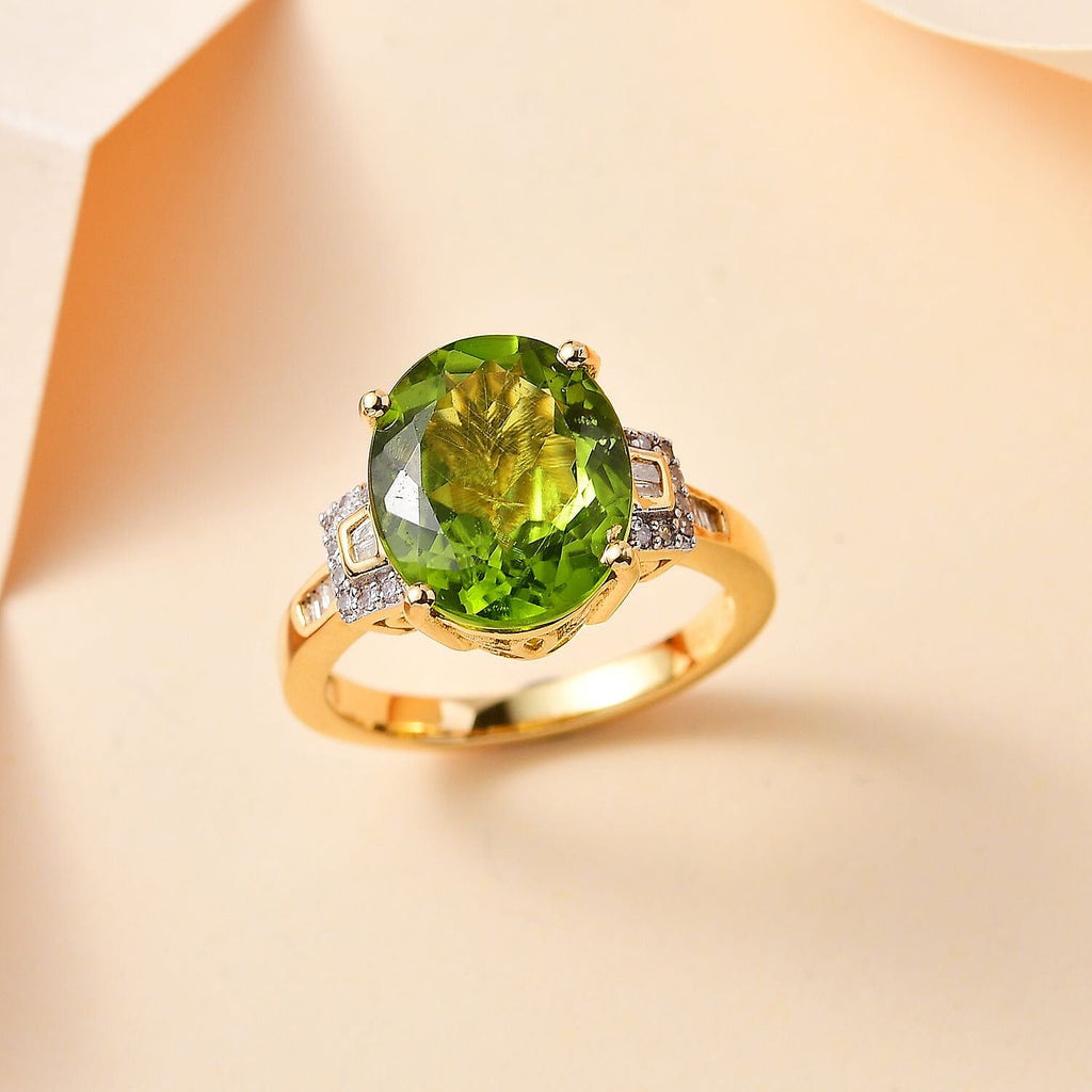 Peridot & Diamond Ring in 18K YG Vermeil Sterling Silver
