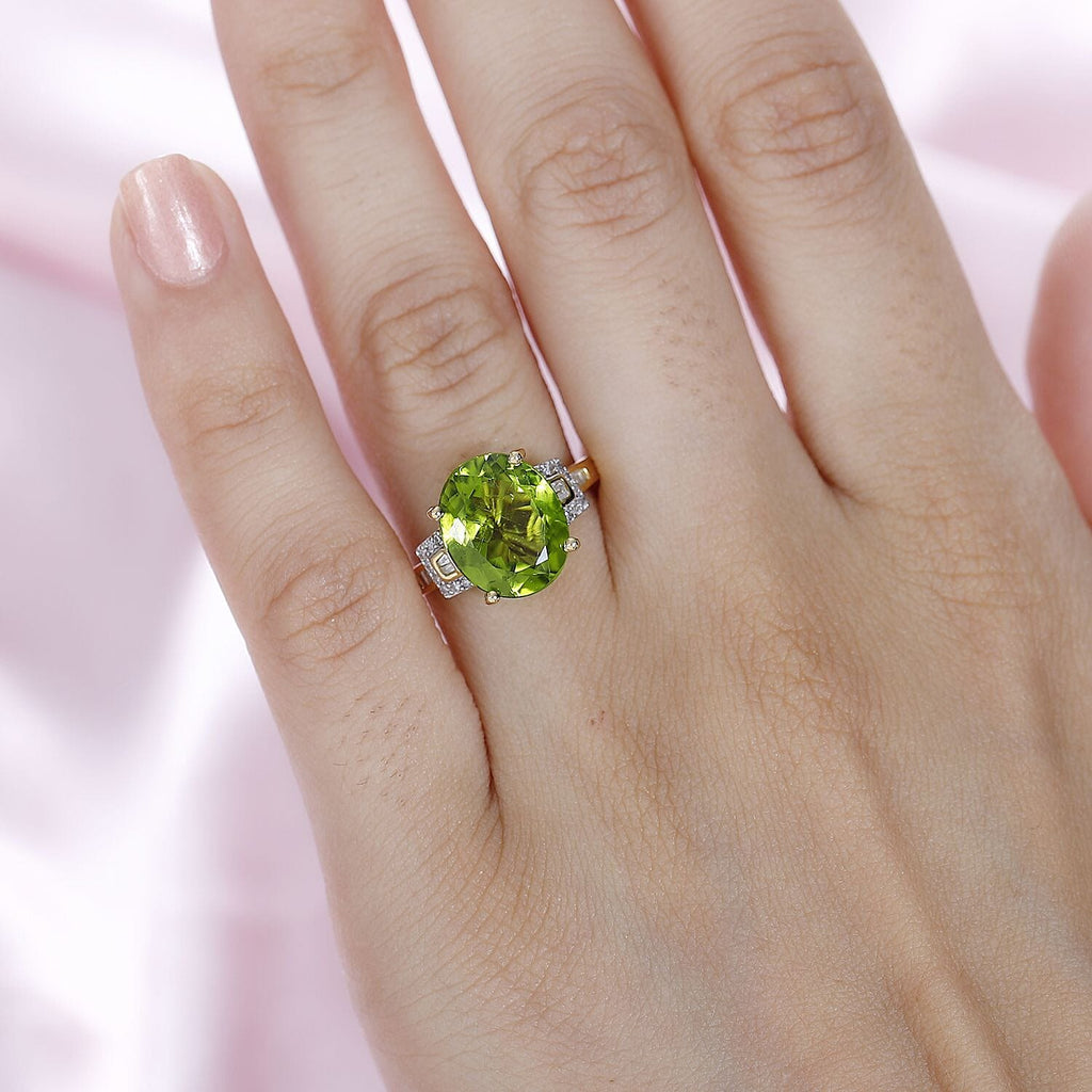 Peridot & Diamond Ring in 18K YG Vermeil Sterling Silver