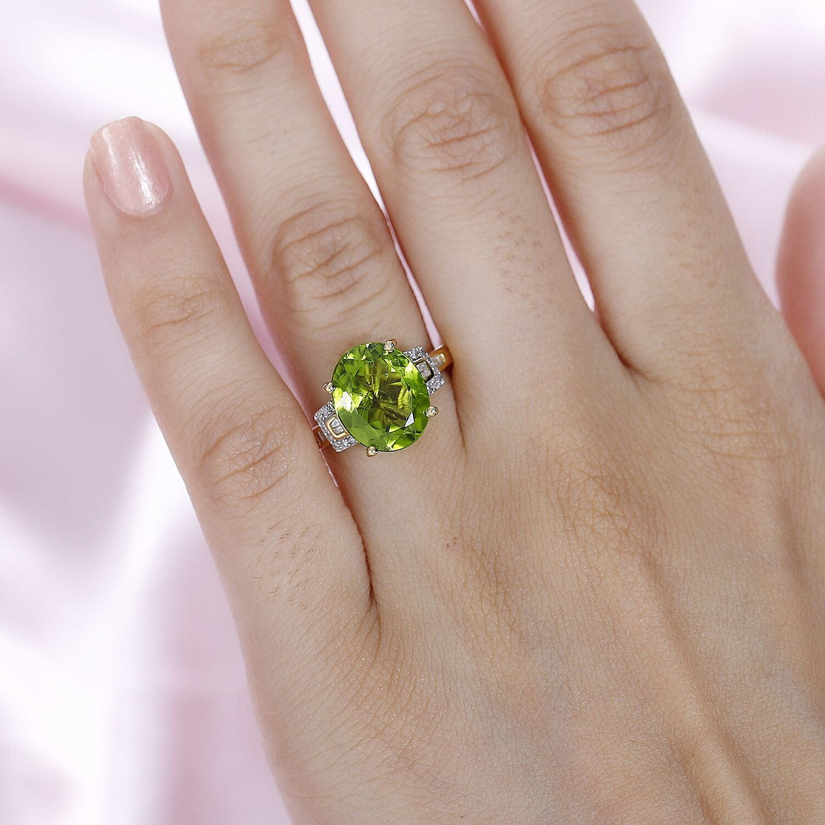 Peridot, White Diamond Ring in 18K Yellow Gold Vermeil Plated Sterling Silver 7789569 3