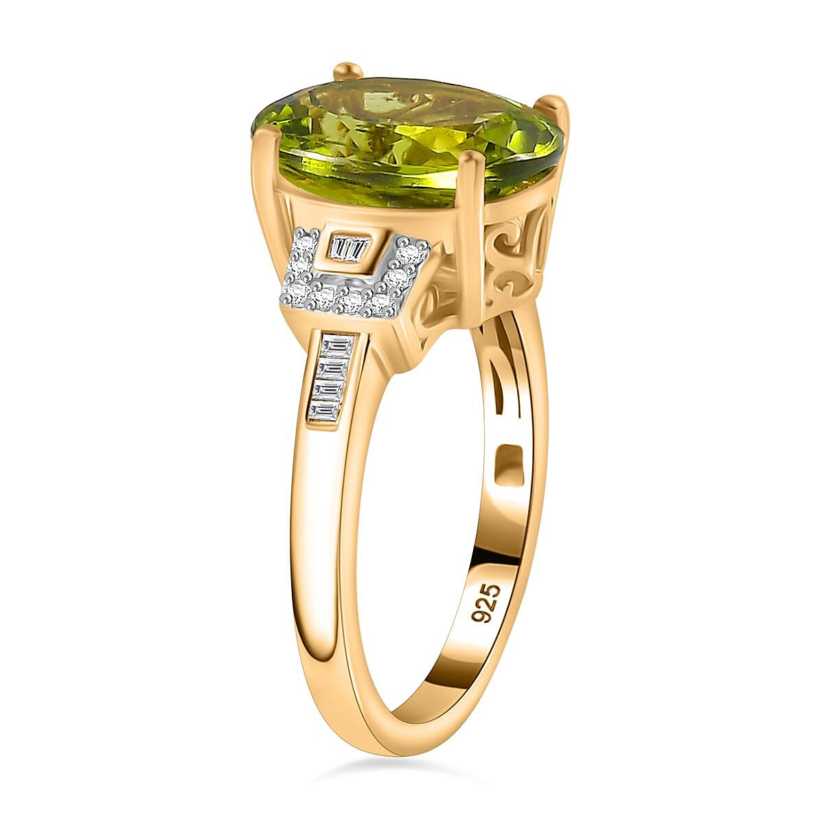 Peridot, White Diamond Ring in 18K Yellow Gold Vermeil Plated Sterling Silver 7789569 4