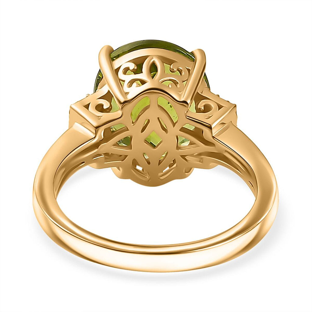 Peridot & Diamond Ring in 18K YG Vermeil Sterling Silver