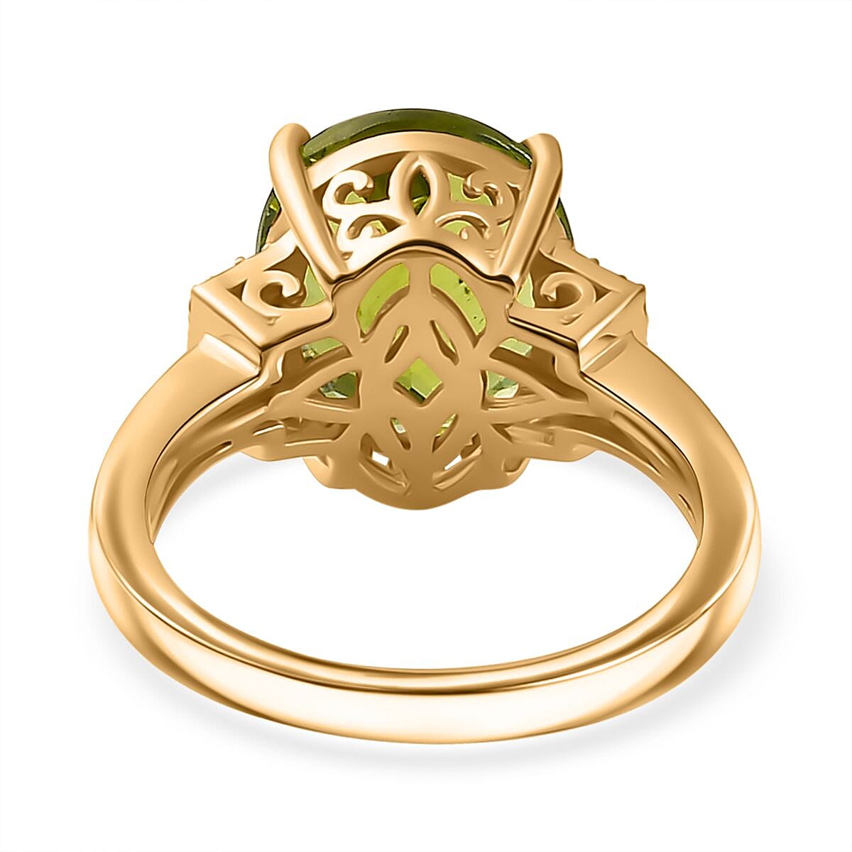 Peridot, White Diamond Ring in 18K Yellow Gold Vermeil Plated Sterling Silver 7789569 5
