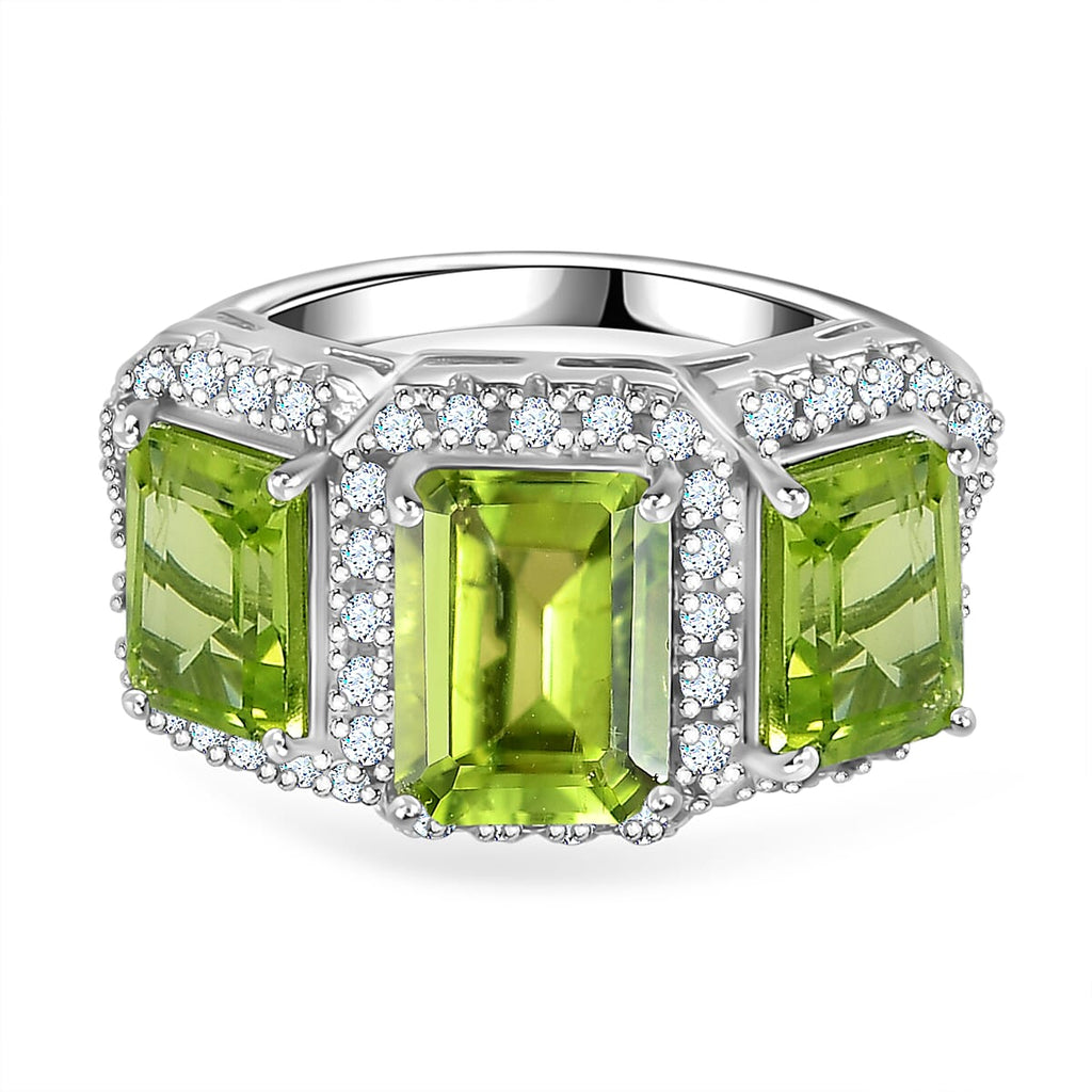 Hebei Peridot & Natural Zircon Stone Ring in Platinum Overlay Sterling Silver 4.35 Ct