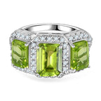 Hebei Peridot & Natural Zircon Stone Ring in Platinum Overlay Sterling Silver 4.35 Ct
