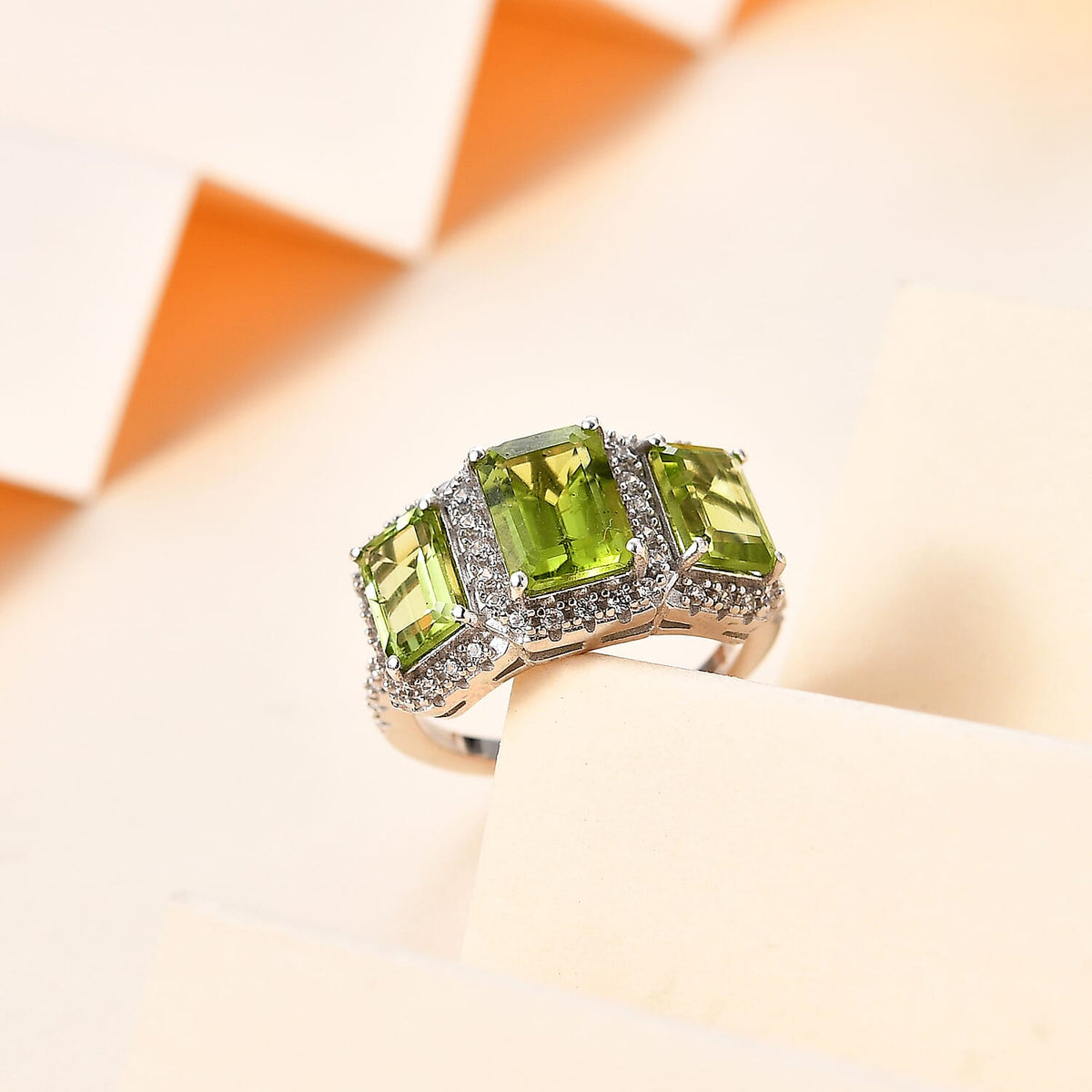 Hebei Peridot &amp; Natural Zircon Stone Ring in Platinum Overlay Sterling Silver 4.35 Ct. 7778730 2