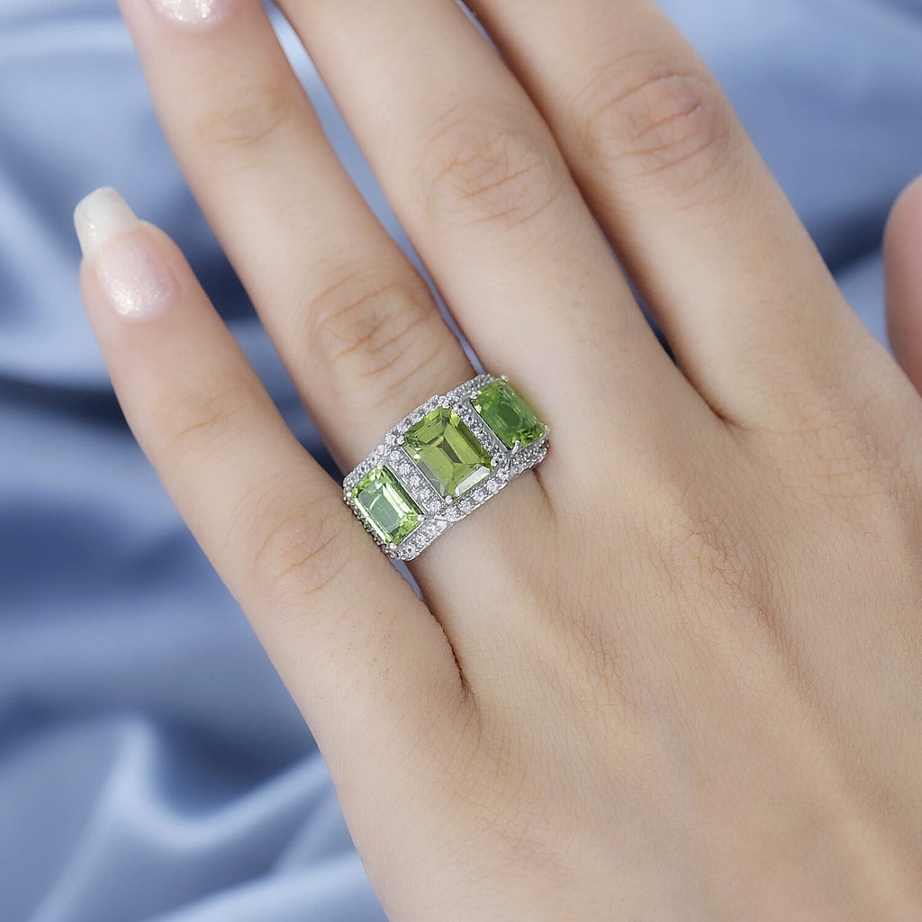 Hebei Peridot & Natural Zircon Stone Ring in Platinum Overlay Sterling Silver 4.35 Ct