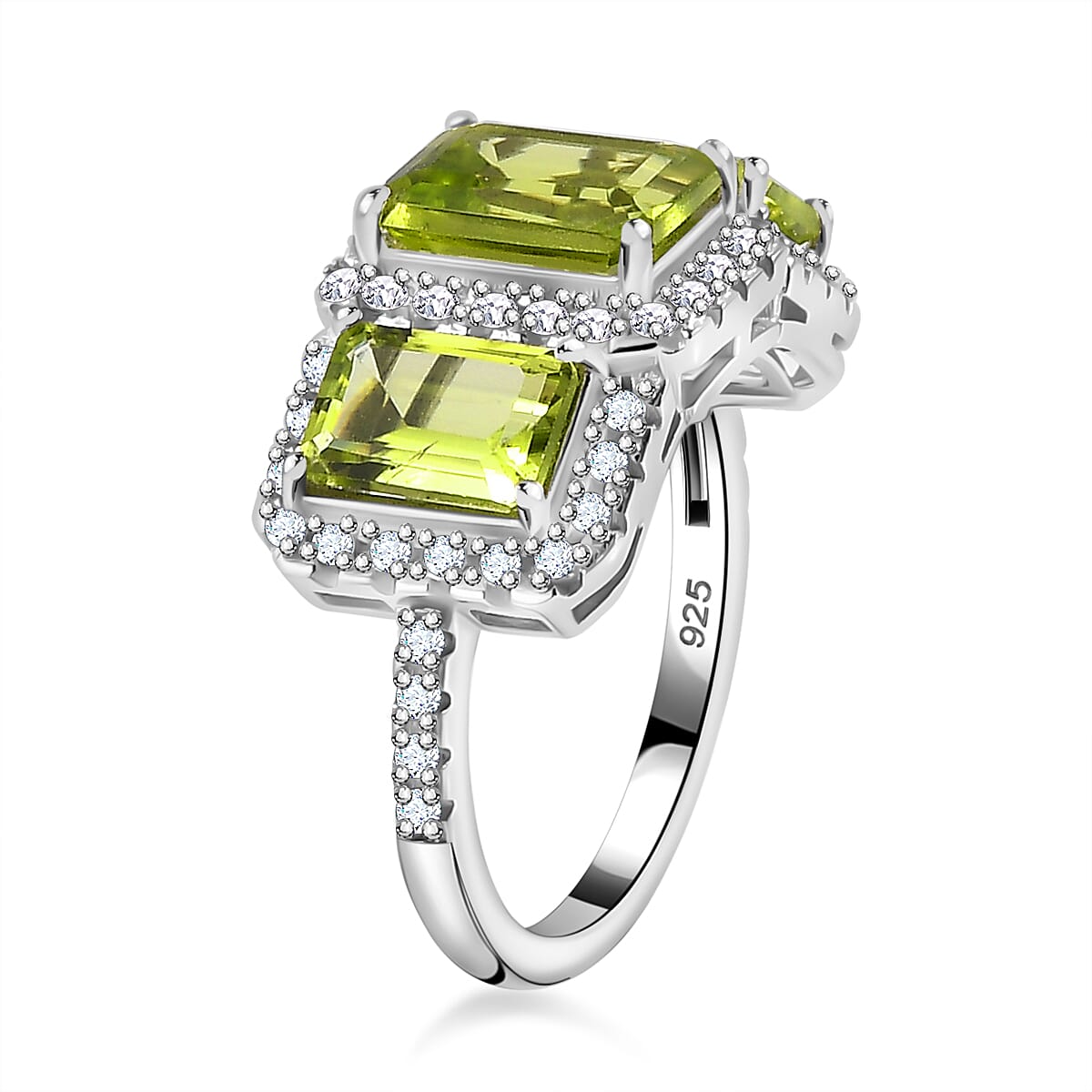 Hebei Peridot &amp; Natural Zircon Stone Ring in Platinum Overlay Sterling Silver 4.35 Ct. 7778730 4
