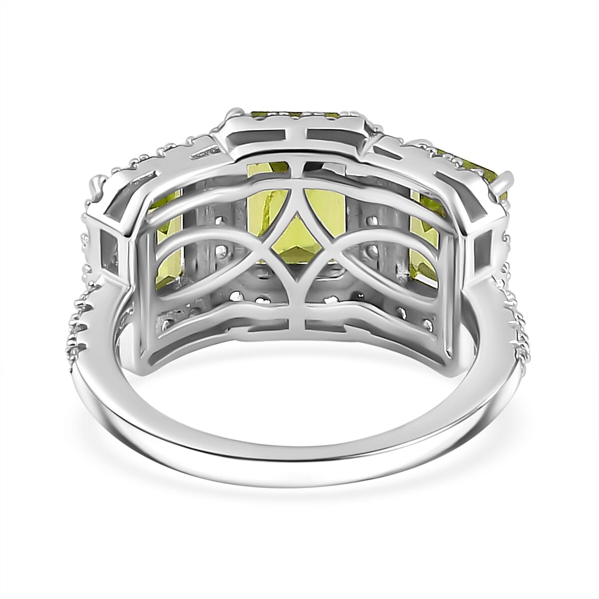 Hebei Peridot &amp; Natural Zircon Stone Ring in Platinum Overlay Sterling Silver 4.35 Ct. 7778730 5