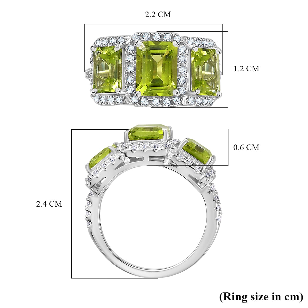 Hebei Peridot &amp; Natural Zircon Stone Ring in Platinum Overlay Sterling Silver 4.35 Ct. 7778730 6