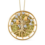 GP - Hebei Peridot & Natural Zircon Tree Pendant with Chain (Size 20) in Platinum Overlay Sterling Silver, Silver Wt. 8.91 Gms