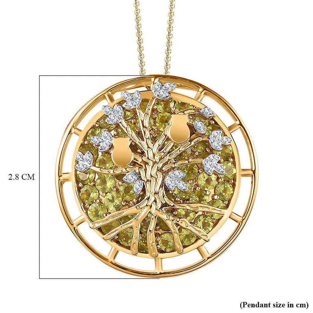 GP - Hebei Peridot & Natural Zircon Tree Pendant with Chain (Size 20) in Platinum Overlay Sterling Silver, Silver Wt. 8.91 Gms