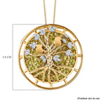 GP - Hebei Peridot & Natural Zircon Tree Pendant with Chain (Size 20) in Platinum Overlay Sterling Silver, Silver Wt. 8.91 Gms